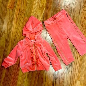 Polarn O. Pyret velour jump suit pink salmon color with gold accents